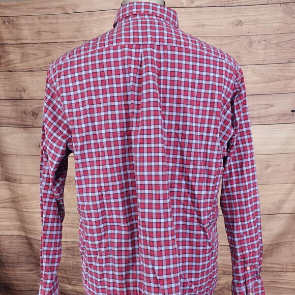ROUNDTREE & YORKE LONG SLEEVE RED BLUE PLAID BUTTON DOWN SHIRT MENS SIZE L - Picture 4 of 7
